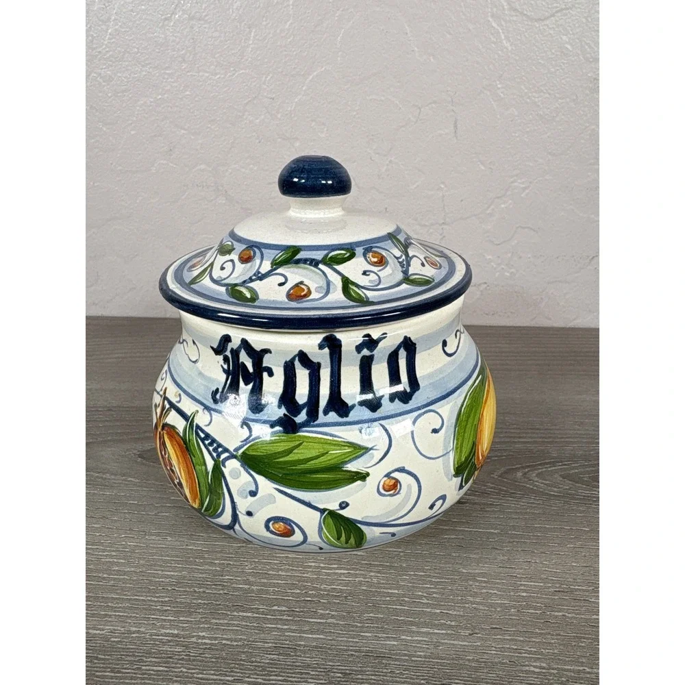 Rampini Italy Hand Painted Ceramic Aglio Garlic Jar Keeper Canister Venezia